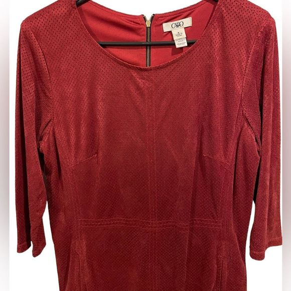 Cato Burgundy Eyelet Faux Suede Mini Shift Dress - Picture 2 of 8